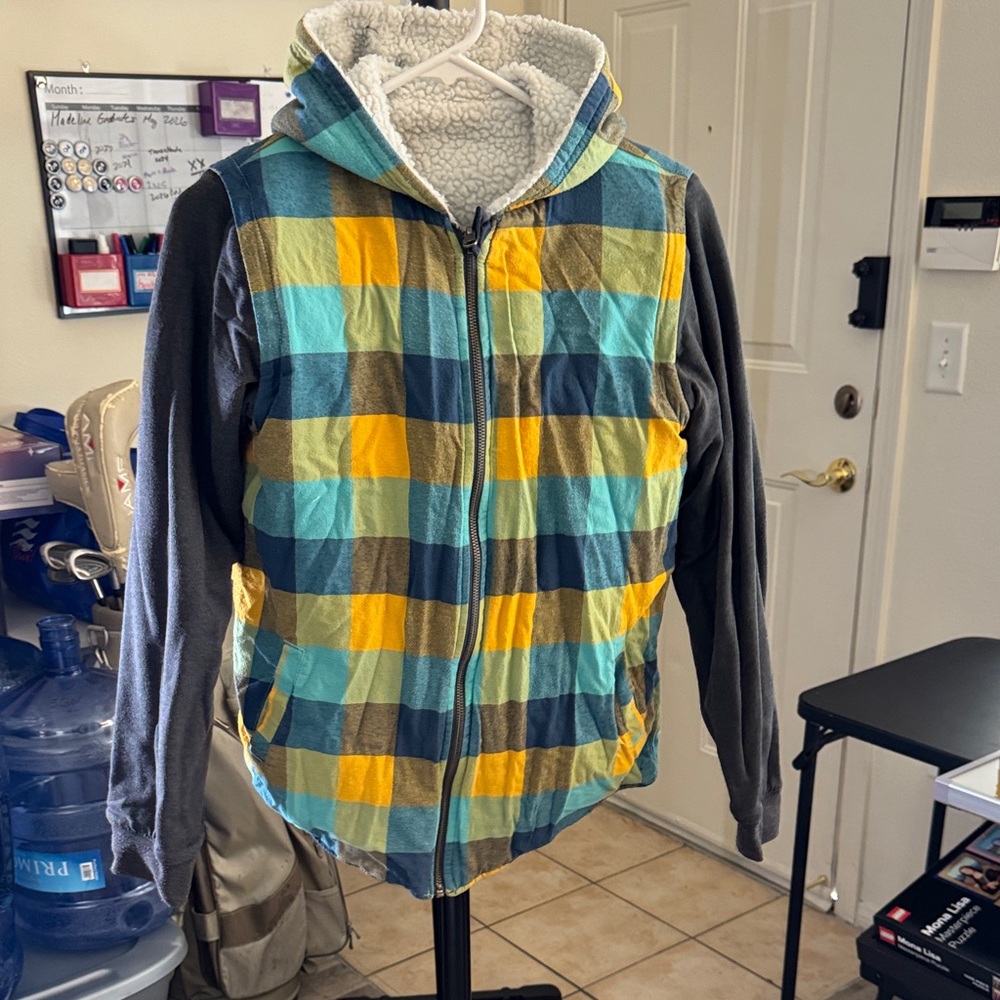 Inside/Out jacket. 2 jackets for the price of one! Hooded.